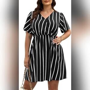 NWT Nemidor Casual V-Neck Plus Size Summer Boho Swing Wrap Dress, 26W